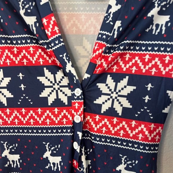 Adult Christmas Snowflake Print V-Neck Overalls Size Small - Picture 2 of 4